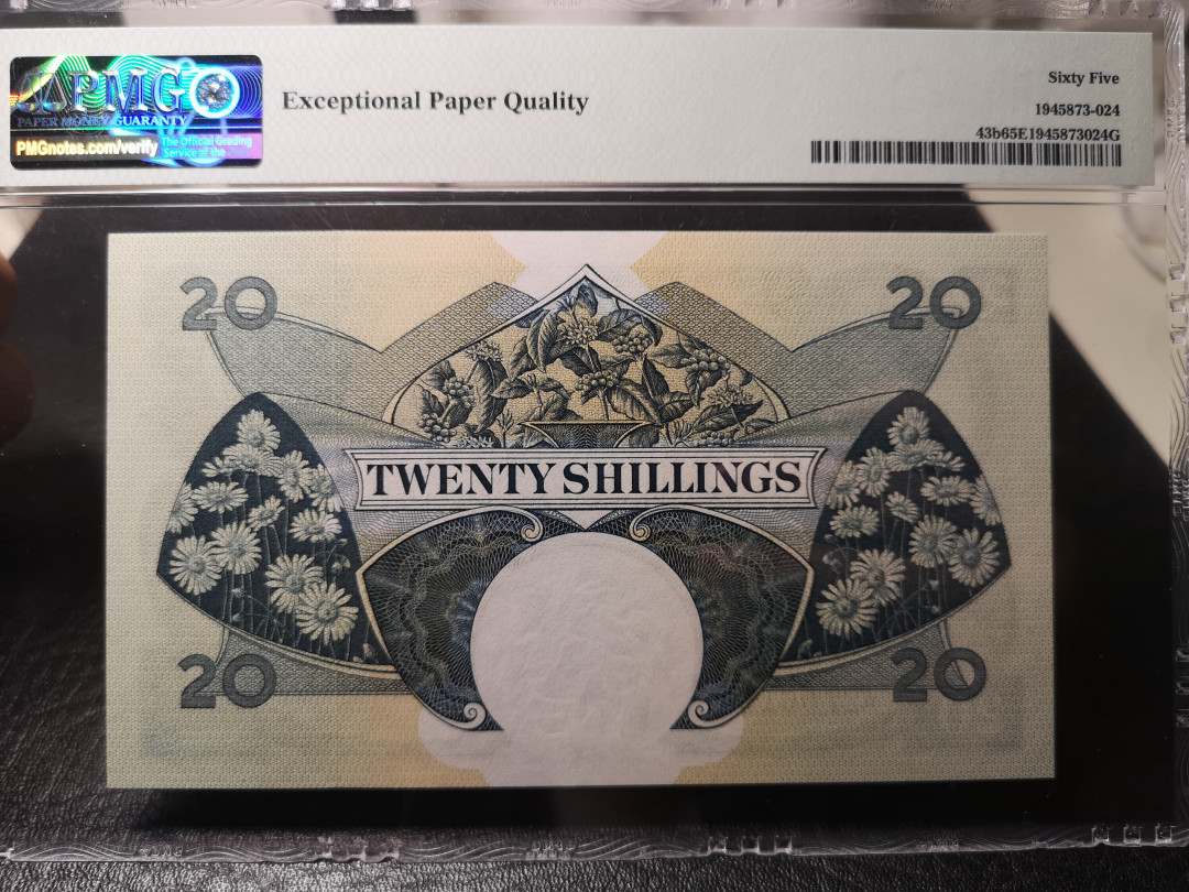 《外钞收藏家》第九十期 拍卖 东非1962-63年20先令  pmg65 年轻女王