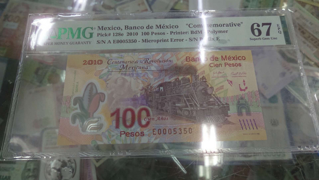 【囧羊收藏】精选微拍第2期~中外钱币场 双11特别版 2010年墨西哥100比索纪念钞 PMG67E