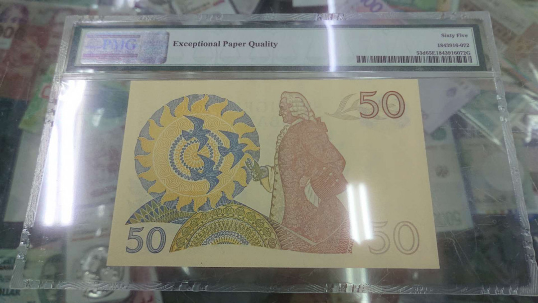 【囧羊收藏】精选微拍第2期~中外钱币场 双11特别版 1984年瑞典50克朗 PMG65E 全新UNC