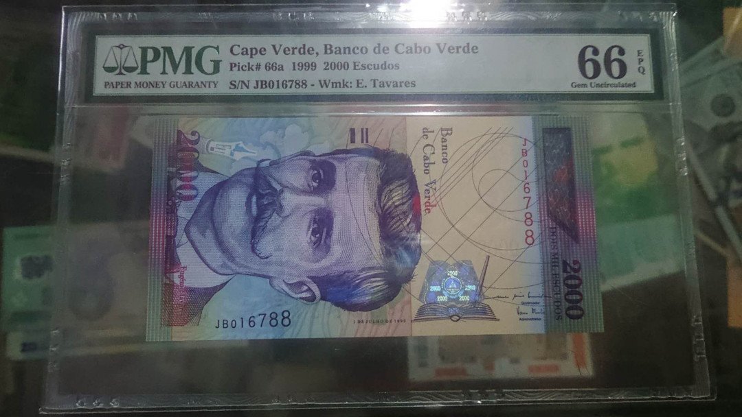 【囧羊收藏】精选微拍第2期~中外钱币场 双11特别版 1999年佛得角2000 PMG66E 全程无4尾88