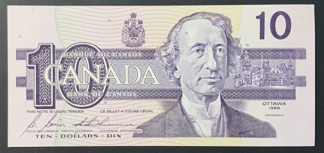 紫瑗钱币—微拍第118期 —纸币场 加拿大 1989年 约翰麦克唐纳爵士 10元 UNC （P-96b)