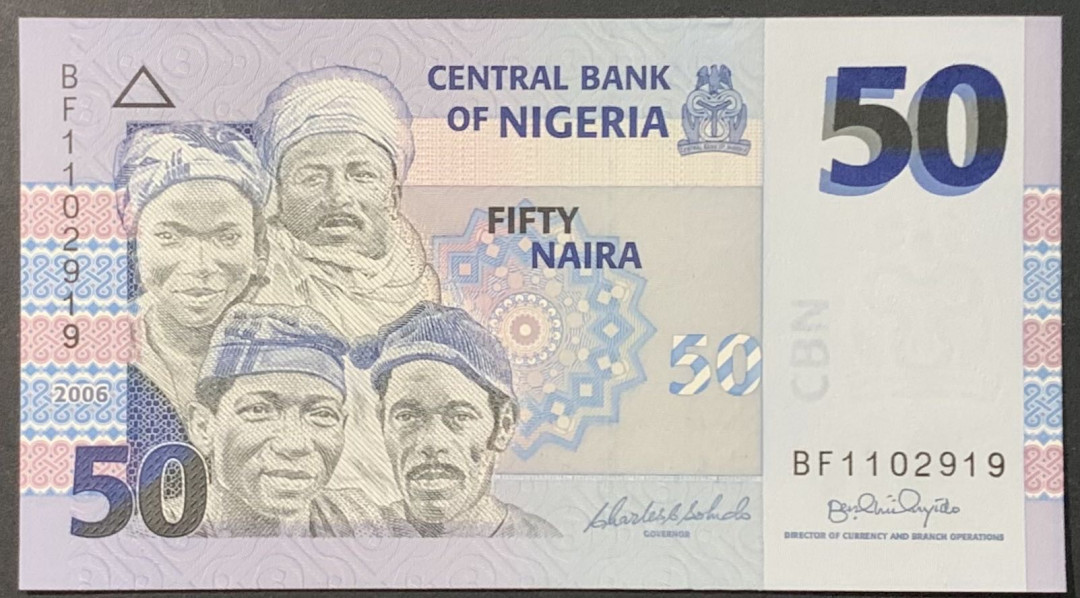 紫瑗钱币—微拍第118期 —纸币场 尼日利亚 2006年 四位工人 50奈拉 UNC（P-35a）