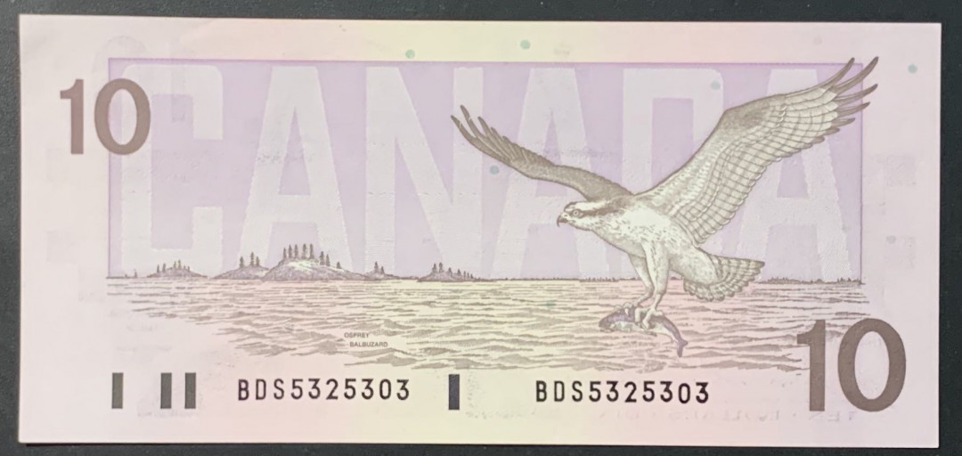 紫瑗钱币—微拍第118期 —纸币场 加拿大 1989年 约翰麦克唐纳爵士 10元 UNC （P-96b)