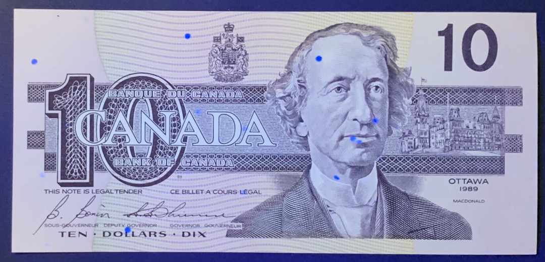 紫瑗钱币—微拍第118期 —纸币场 加拿大 1989年 约翰麦克唐纳爵士 10元 UNC （P-96b)