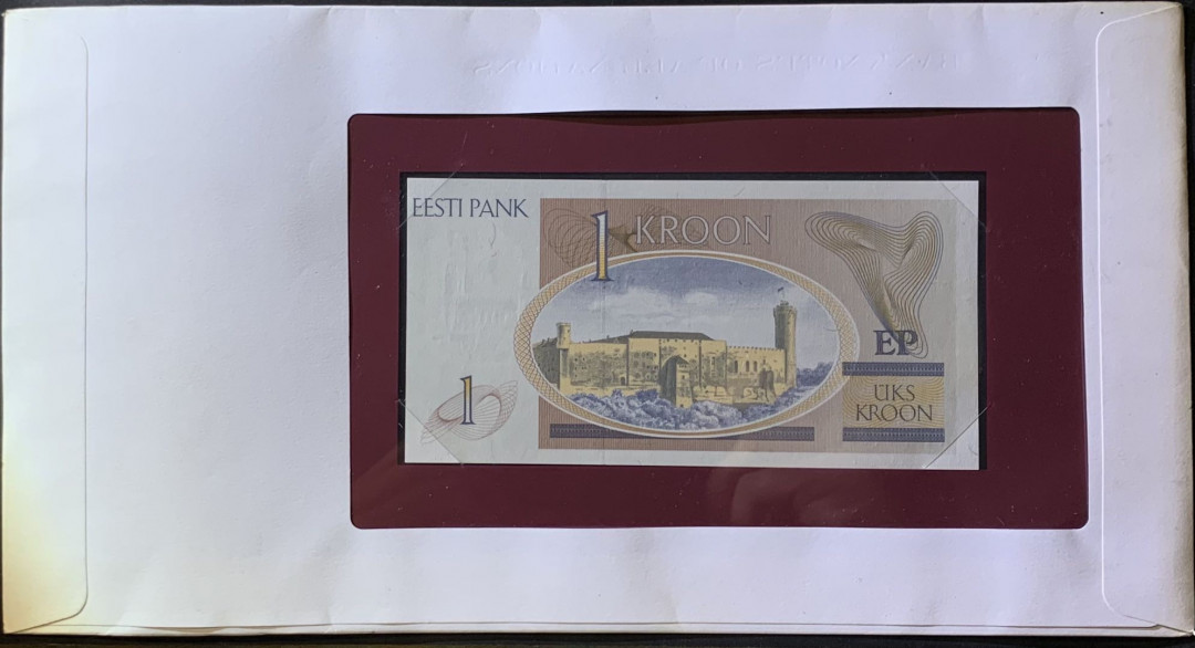 紫瑗钱币—微拍第118期 —纸币场 爱沙尼亚 1992年 1克朗 富兰克林 邮资封