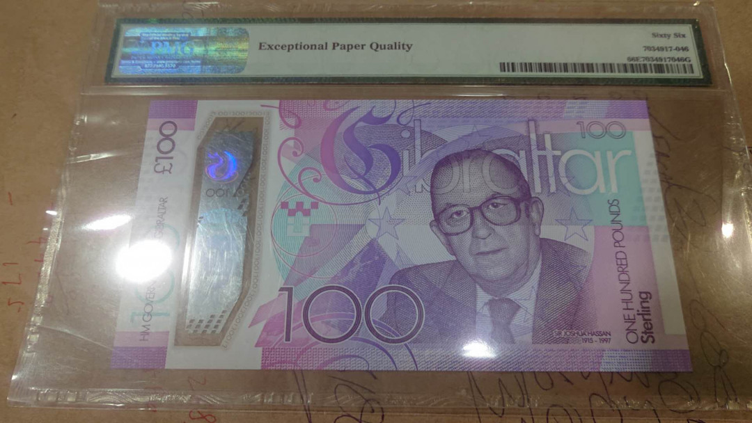 【囧羊收藏】精选微拍第4场~评级币专场（有澳门金龙，荷兰伊拉斯谟等），近期陆续上架 2015-2017年直布罗陀100镑 塑料纪念钞 C冠 PMG66E