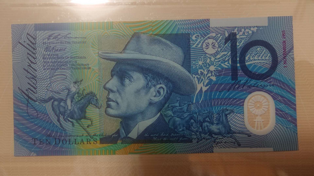 【囧羊收藏】精选微拍第3场~裸币场 11.15晚八点半 1993年澳大利亚10元塑料钞（头版，紫色印刷字体稀少）+末版10澳元纸币 全新UNC绝品