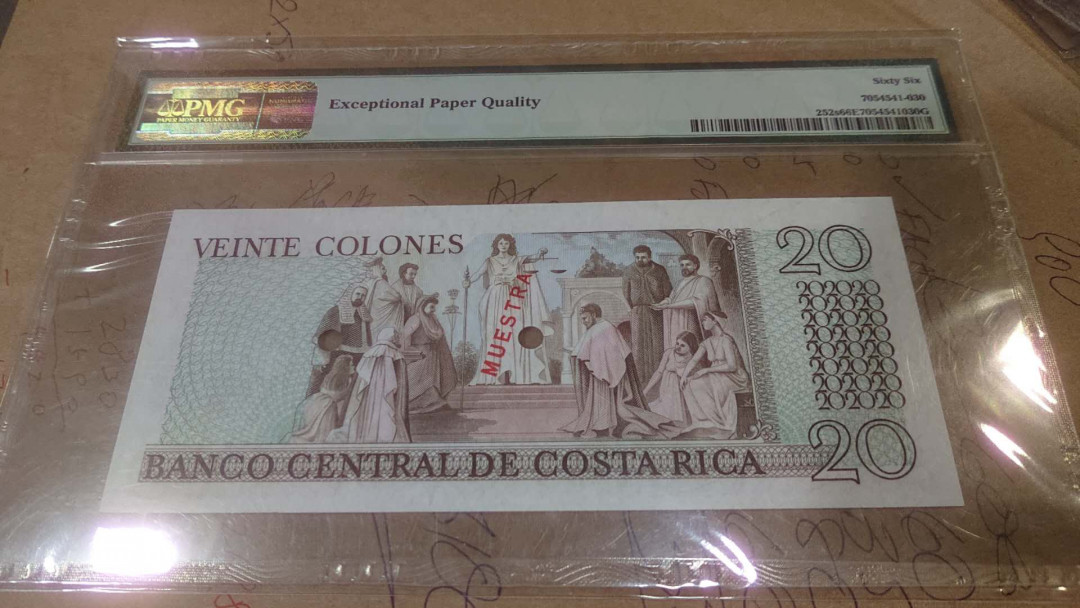 【囧羊收藏】精选微拍第4场~评级币专场（有澳门金龙，荷兰伊拉斯谟等），近期陆续上架 1983年哥斯达黎加20 样钞 PMG66E 稀少品种