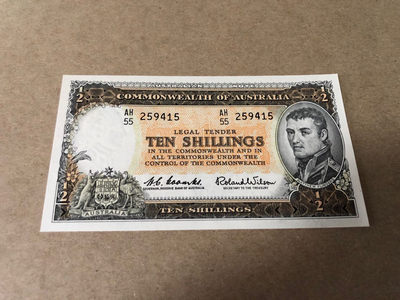 【Blue Auction】世界纸币精拍第37期——探险者（共55拍） - 澳大利亚早期 双面雕刻1961-65年版10先令 全新UNC 非常漂亮