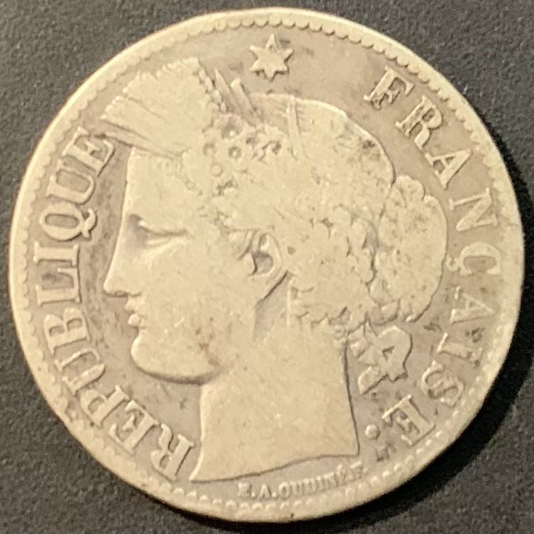 紫瑗钱币—微拍第129期  法国 1871年 自由女神 2法郎 10克 0.835银