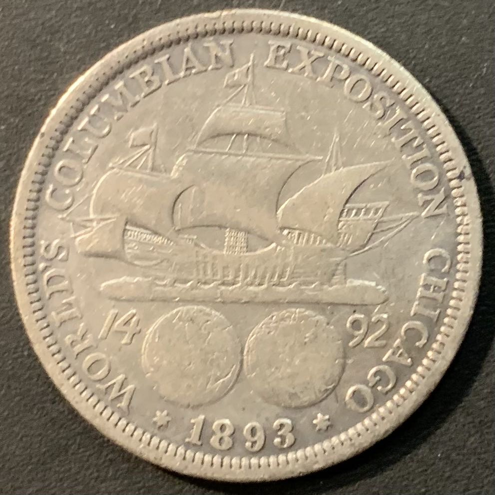 紫瑗钱币—微拍第119期  美国 1893年 哥伦布发现美洲500周年 50美分 半美元 12.5克 0.9银