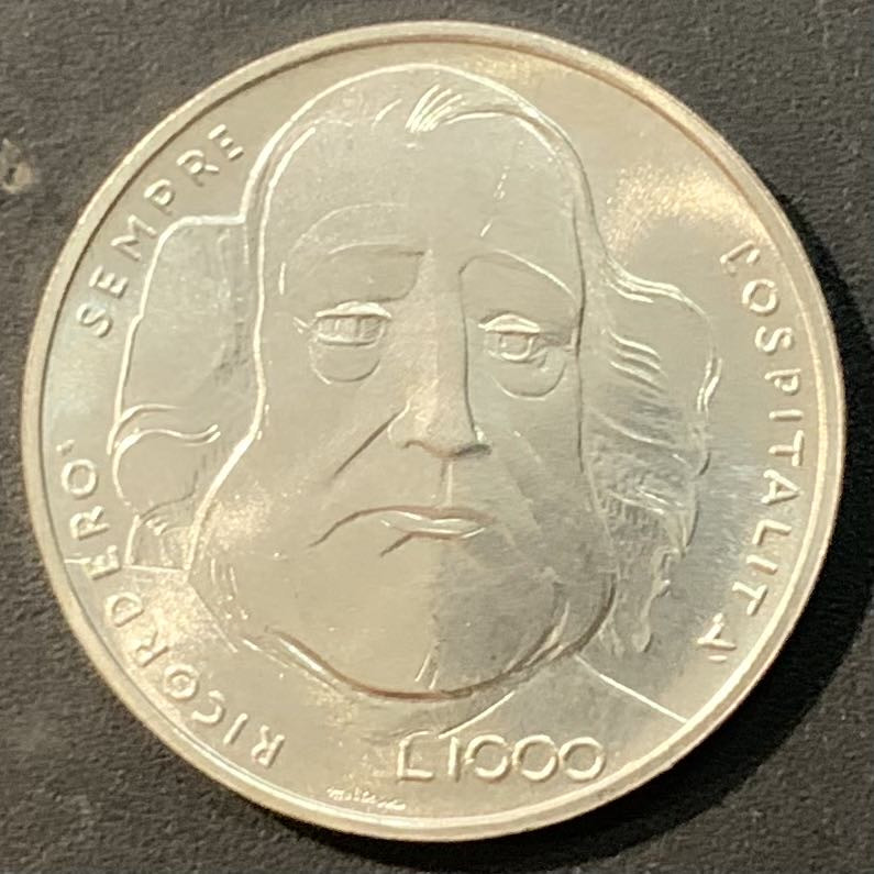 紫瑗钱币—微拍第119期  圣马力诺 1982年 加里波第 1000里拉 14.6克 0.835银 UNC
