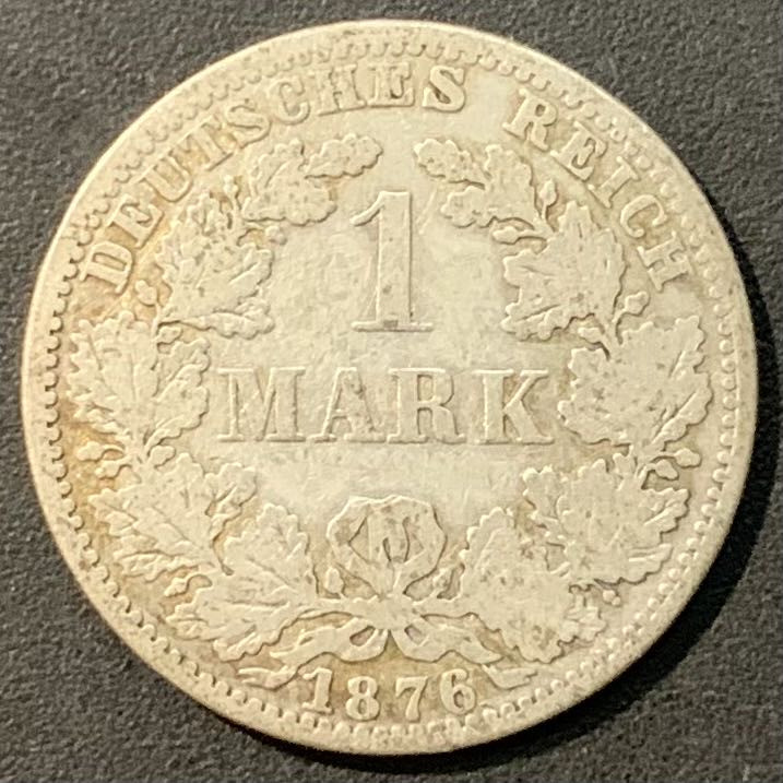 紫瑗钱币—微拍第119期  德国 1876年 A厂 短翅  1马克 5.5克 0.9银