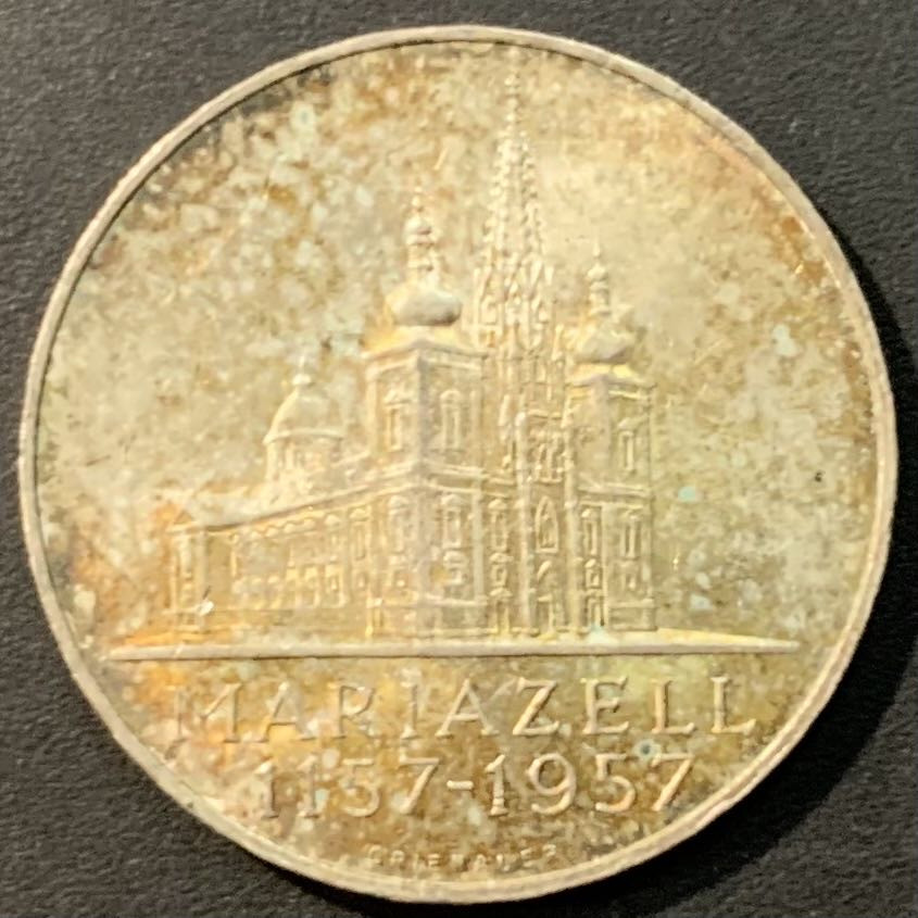 紫瑗钱币—微拍第119期  奥地利 1957年 玛利亚泽尔大教堂 25先令 13克 0.8银