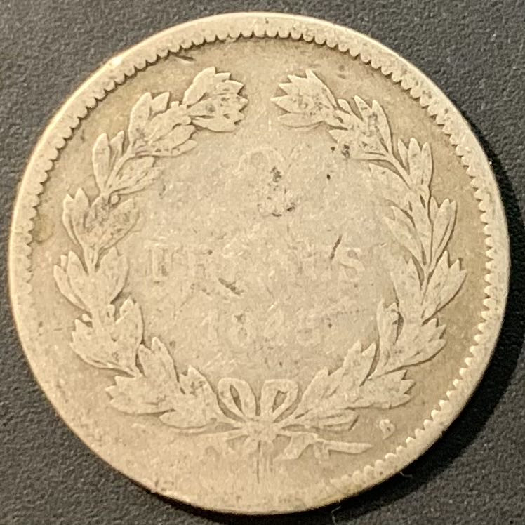 紫瑗钱币—微拍第119期  法国 1845年 菲利普一世 2法郎 10克 0.835银