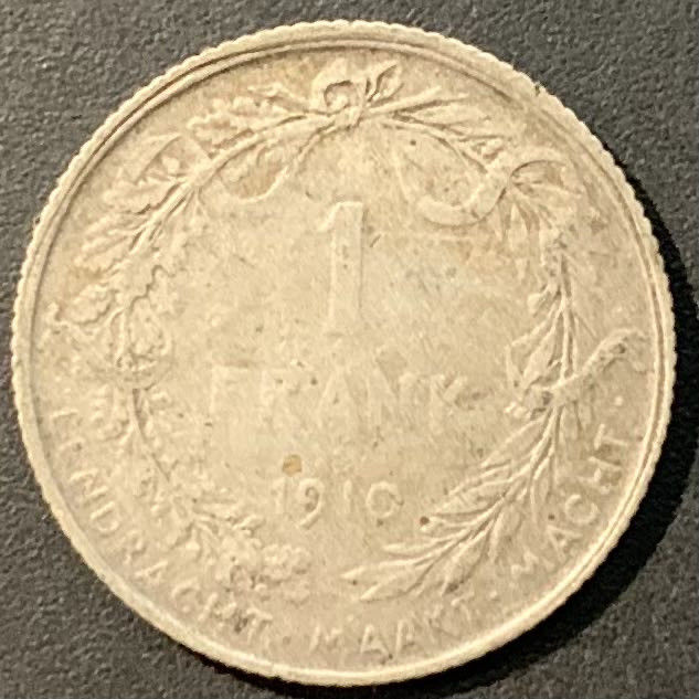 紫瑗钱币—微拍第119期  比利时 1910年 阿尔贝一世 1法郎 5克 0.835银