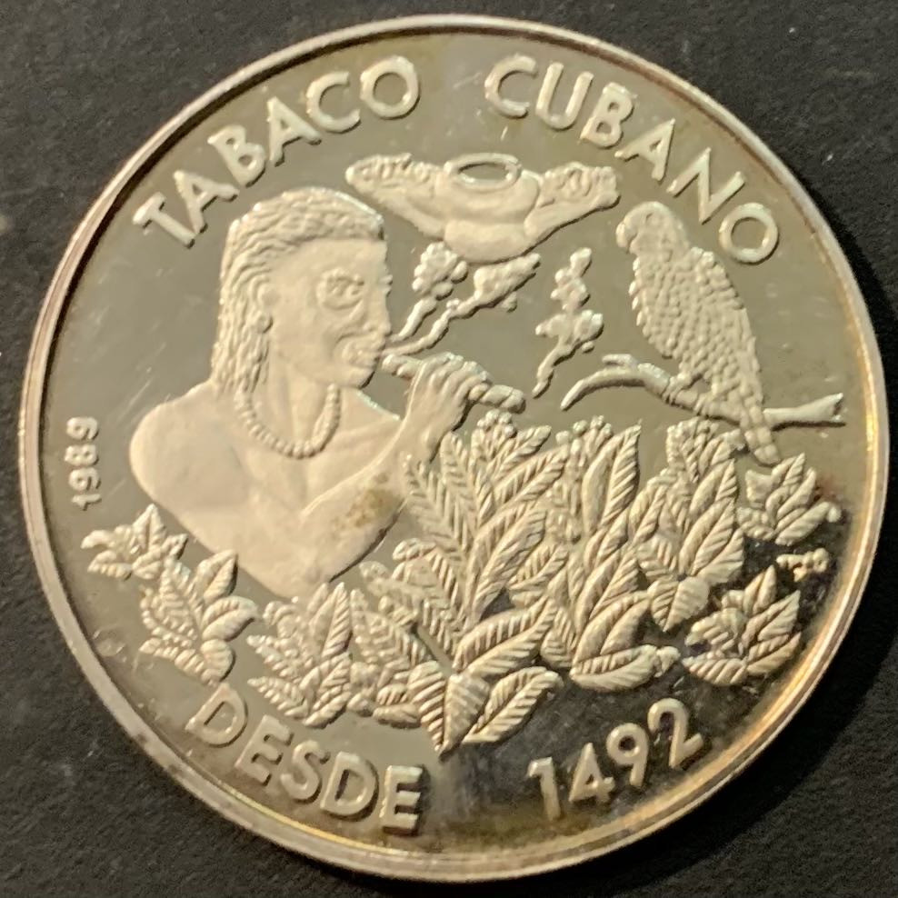 紫瑗钱币—微拍第119期  古巴 1989年 古巴烟草 5比索 16克 0.999银 精制 （发行量2000枚）
