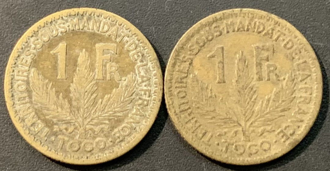 紫瑗钱币—微拍第119期  法属多哥 1924年 1法郎 2枚一组