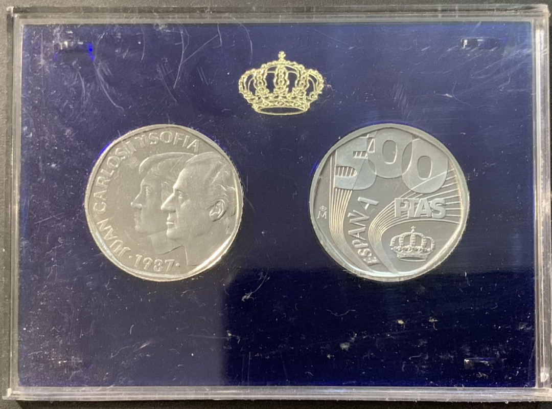 紫瑗钱币—微拍第119期  西班牙 1987年 500比塞塔 样币 2枚一套 原厂盒