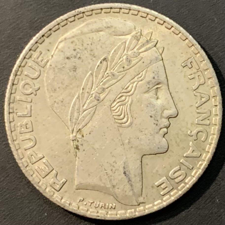 紫瑗钱币—微拍第119期  法国 1934年 自由女神 20法郎 银币 20克 0.68 银