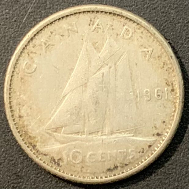 紫瑗钱币—微拍第119期  加拿大 1961年 伊丽莎白二世 青年冠 10分 2.334克 0.8银