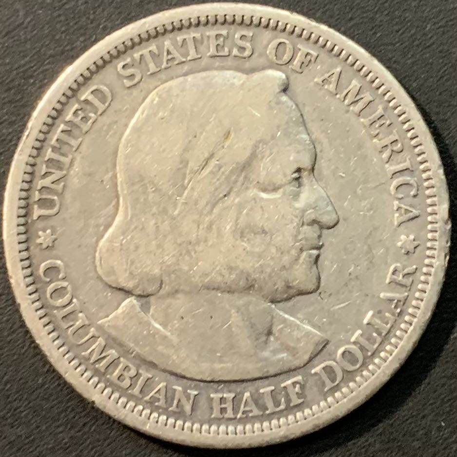 紫瑗钱币—微拍第119期  美国 1893年 哥伦布发现美洲500周年 50美分 半美元 12.5克 0.9银