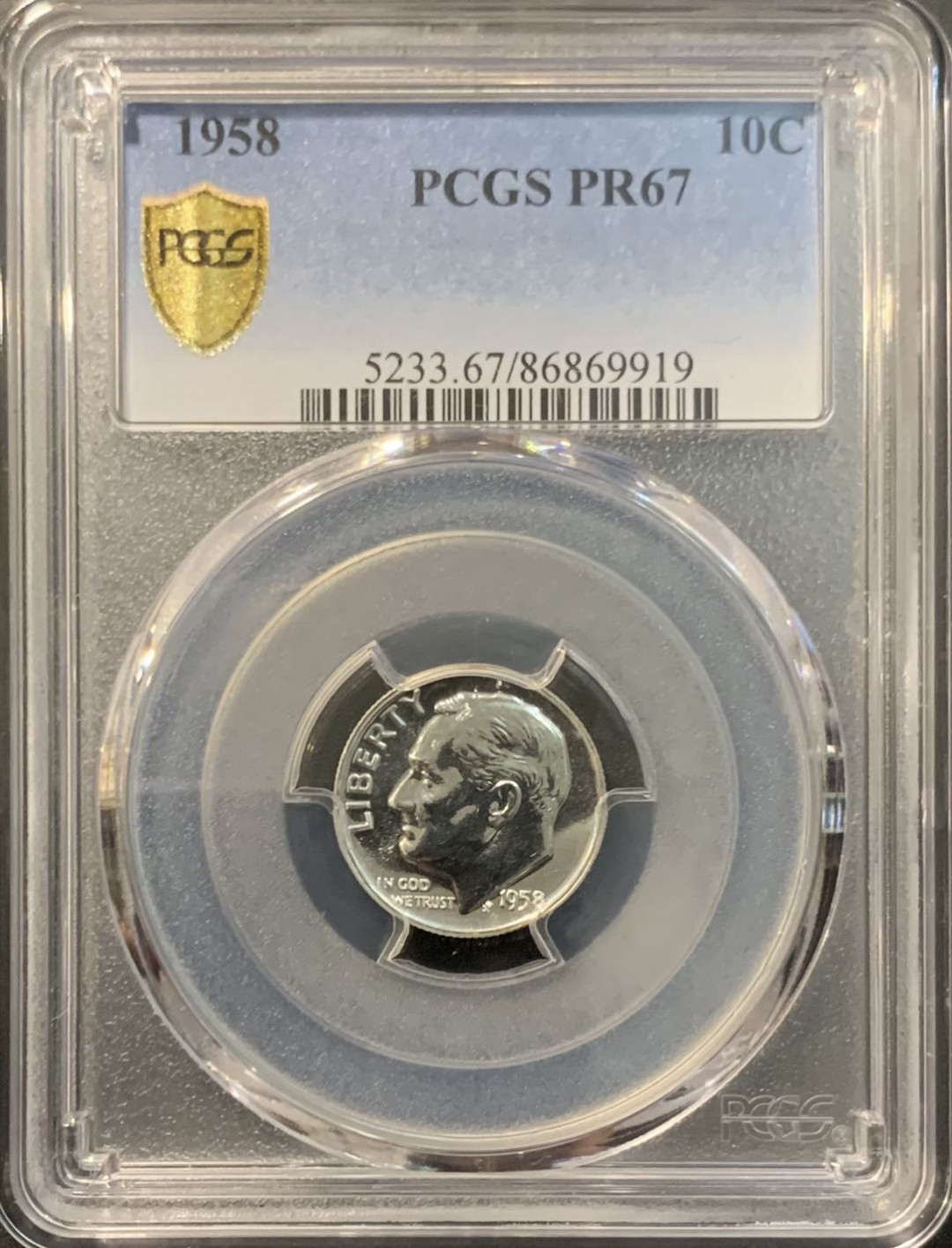 紫瑗钱币—微拍第119期  美国 1958年 罗斯福 10美分 银币 精制 PCGS PR67