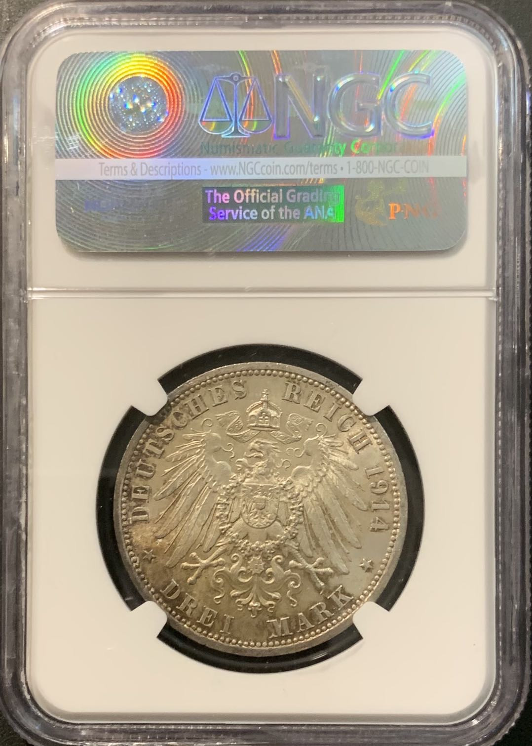 紫瑗钱币—微拍第119期  德国 安哈特 1914年 银婚纪念 3马克 16.67克 0.9银  NGC MS63