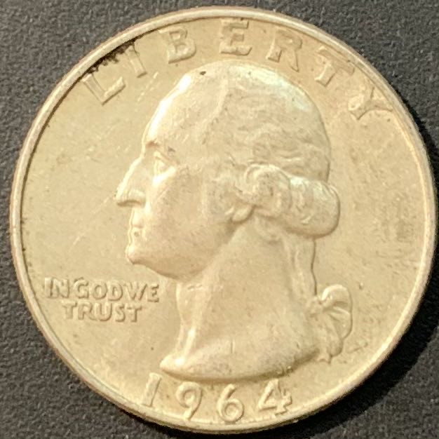 紫瑗钱币—微拍第119期  美国 1964年 华盛顿 25美分 6.25克 0.9银 UNC