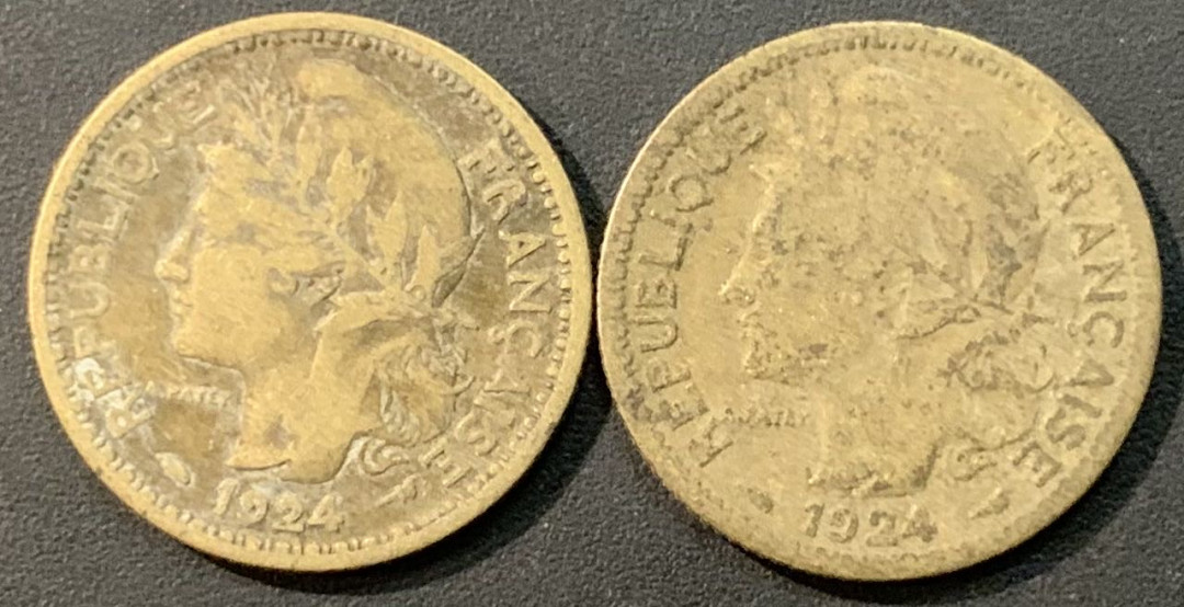 紫瑗钱币—微拍第119期  法属多哥 1924年 1法郎 2枚一组