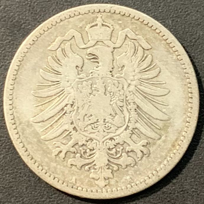 紫瑗钱币—微拍第119期  德国 1876年 A厂 短翅  1马克 5.5克 0.9银