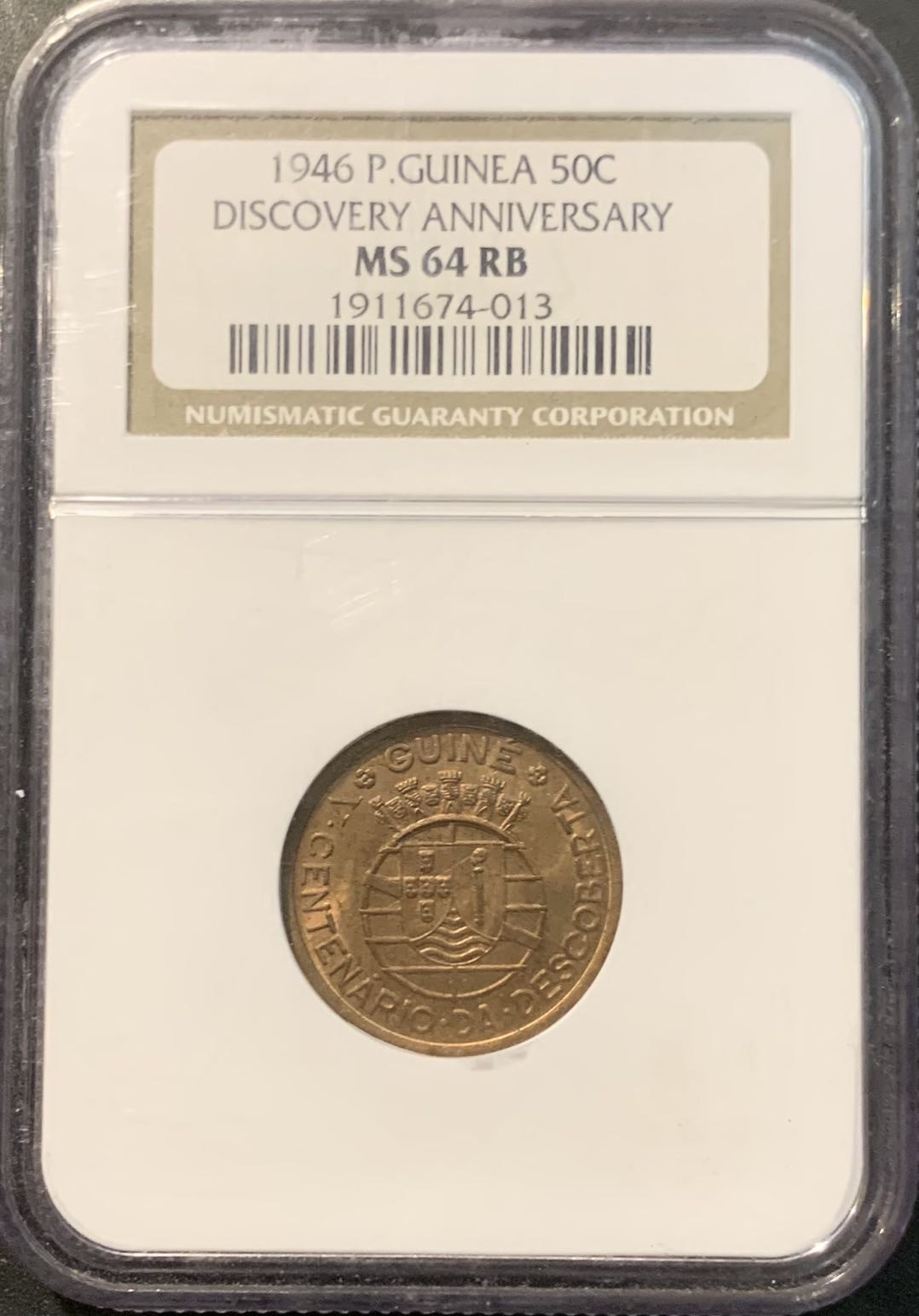 紫瑗钱币—微拍第129期  葡属几内亚 1946年 发现几内亚 50分 NGC MS64 RB