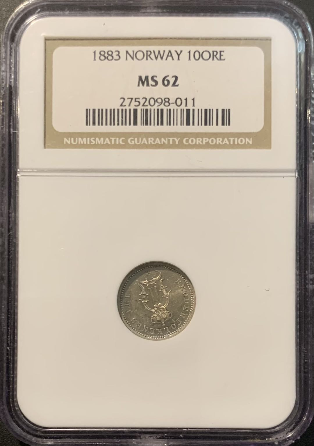 紫瑗钱币—微拍第119期  挪威 1883年 奥斯卡二世 10欧尔 银币 NGC MS62