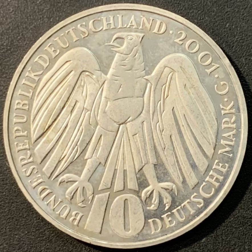 紫瑗钱币—微拍第119期  德国 2001年 G厂 联邦法院50周年 10马克 15.5克 0.925银