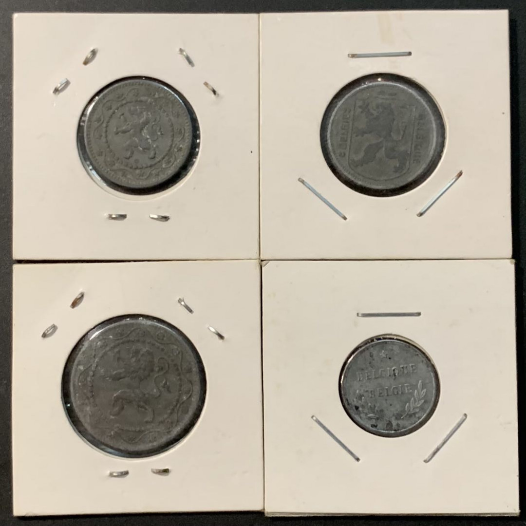 紫瑗钱币—微拍第119期  比利时 一战 二战 时期 锌币 4枚不同 