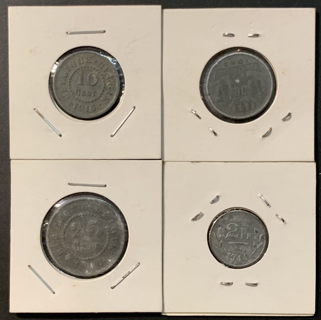 紫瑗钱币—微拍第119期  比利时 一战 二战 时期 锌币 4枚不同 