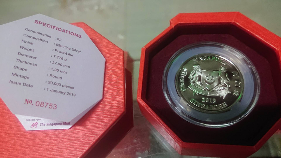 【囧羊收藏】精选微拍第五场~世界硬币（套装）专场（陆续上架） 2019年新加坡生肖猪年精制硬币（面值2新币） 发行量20000枚 绝品保真原盒原证书