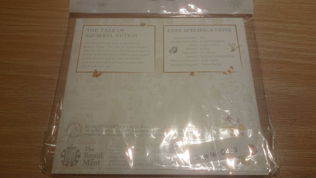 【囧羊收藏】精选微拍第五场~世界硬币（套装）专场（陆续上架） 2016年英国皇家造币厂 彼得兔纪念硬币 面值50便士 全新原册