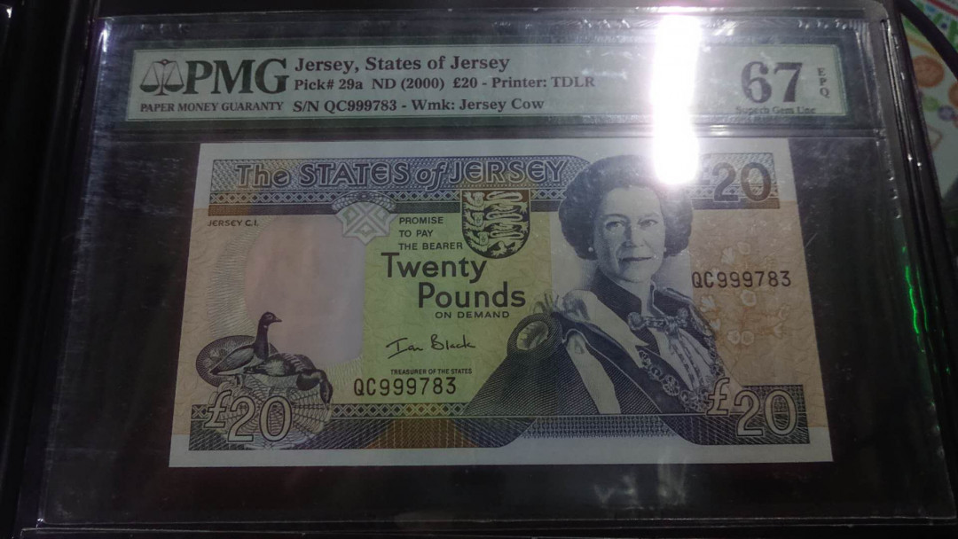 【囧羊收藏】精选微拍第4场~评级币专场（有澳门金龙，荷兰伊拉斯谟等），近期陆续上架 2000年泽西岛20镑 PMG67E高分
