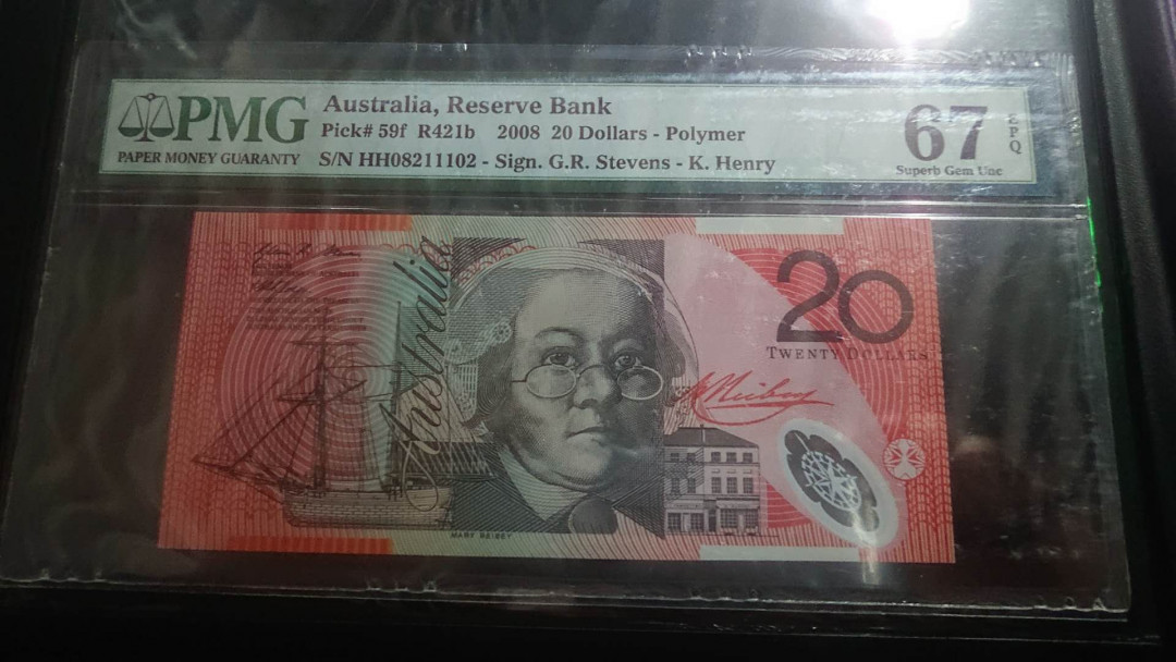 【囧羊收藏】精选微拍第4场~评级币专场（有澳门金龙，荷兰伊拉斯谟等），近期陆续上架 2008年澳大利亚20元塑料钞 PMG67E绝品无47号码