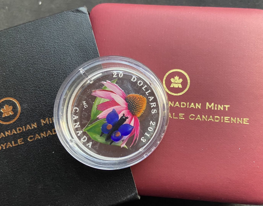 【币观天下】第129期钱币拍卖～ 加拿大2013年南美琉璃小灰蝶慕拉诺玻璃蝴蝶彩银币