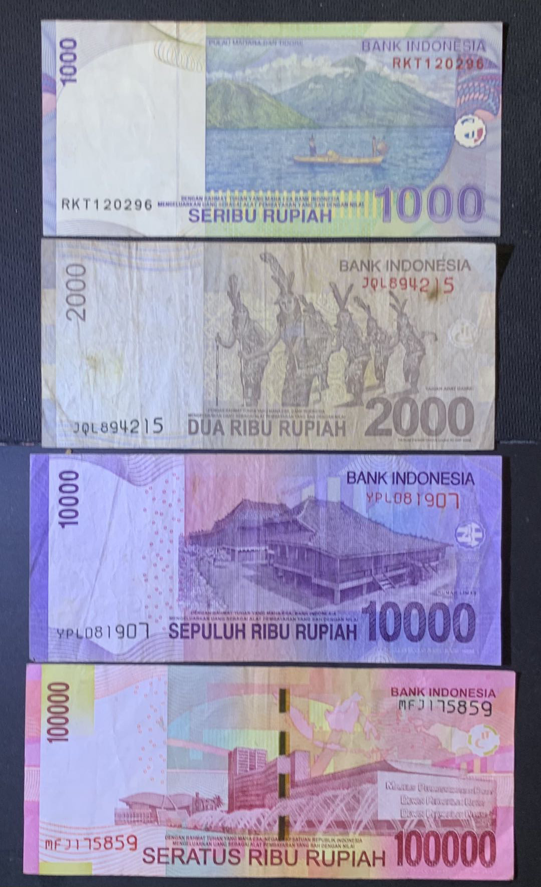紫瑗钱币—微拍第120期—纸币场 印度尼西亚 流通币 4枚一组 带最高面额