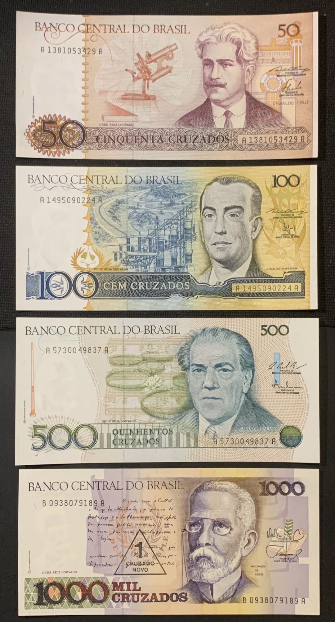 紫瑗钱币—微拍第120期—纸币场 巴西 早期 人物纸币 一组 7枚 UNC