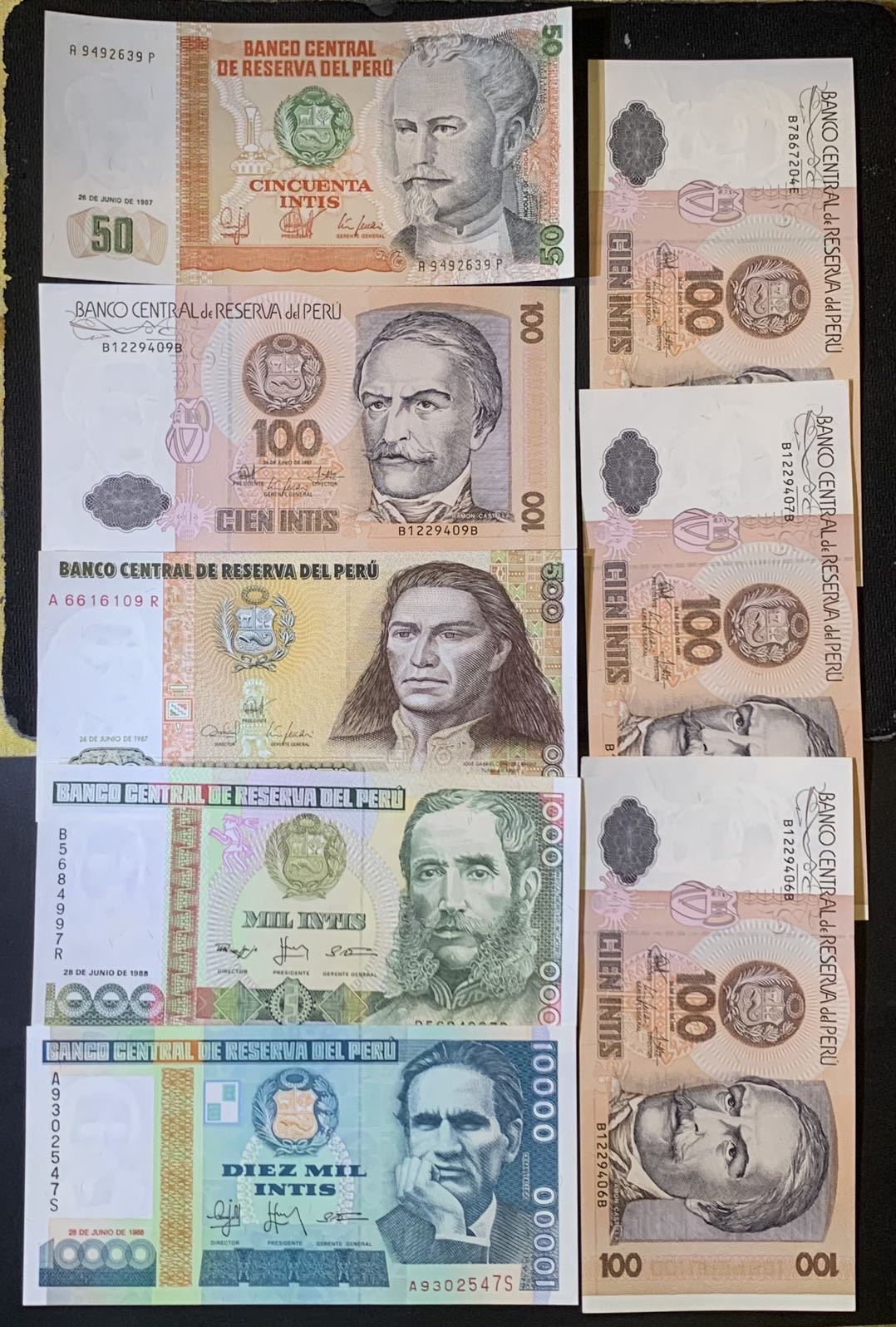 紫瑗钱币—微拍第120期—纸币场 秘鲁 早期 人物纸币 一组8枚 UNC