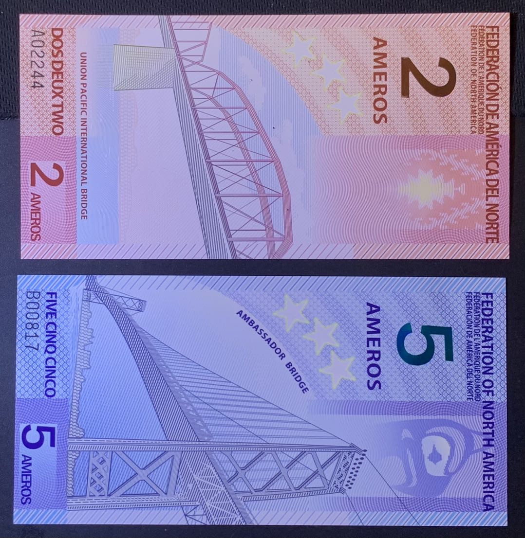 紫瑗钱币—微拍第120期—纸币场 北美联合会 2011年 2 5 美洲元 塑料 纪念钞 UNC 2枚一组