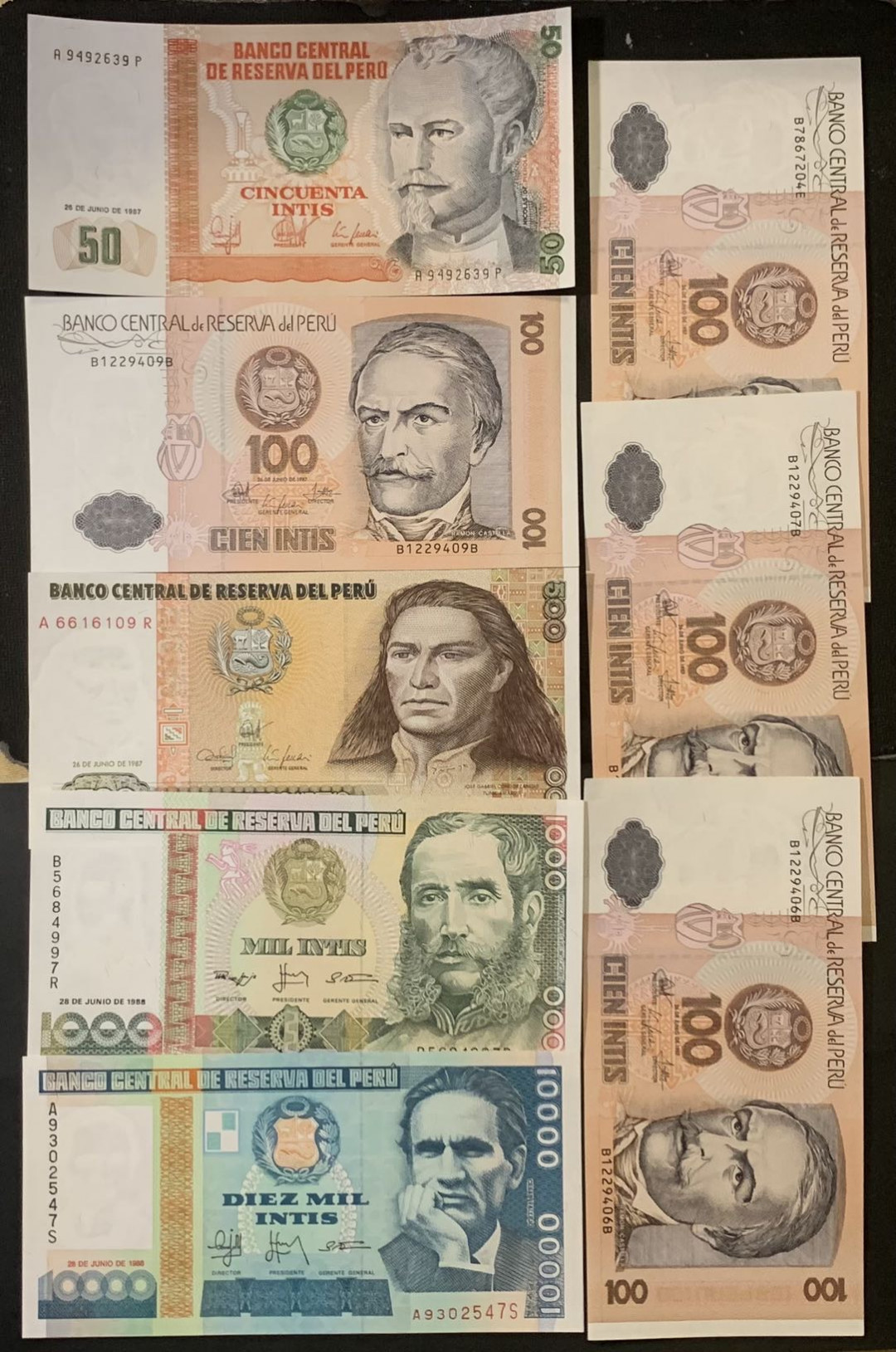 紫瑗钱币—微拍第120期—纸币场 秘鲁 早期 人物纸币 一组8枚 UNC