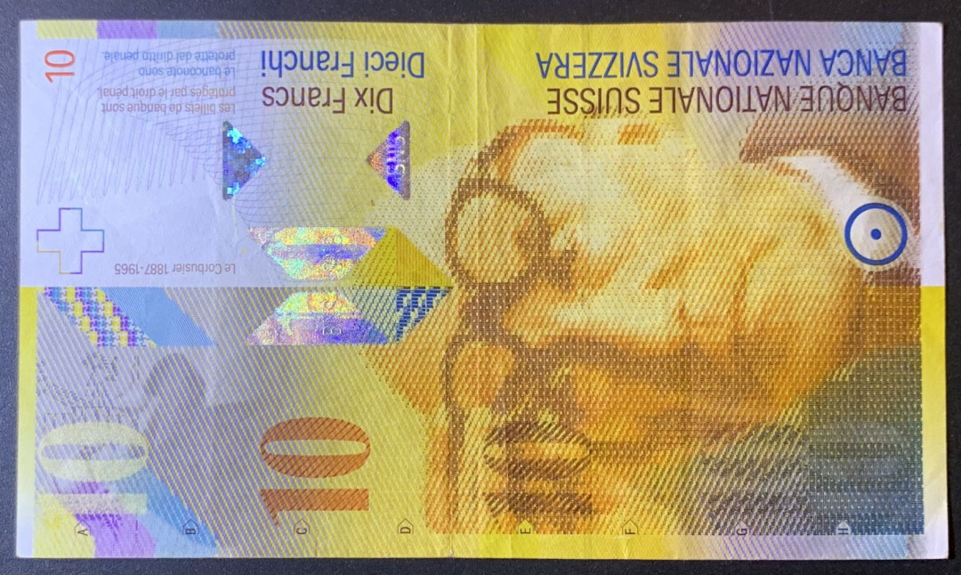 紫瑗钱币—微拍第120期—纸币场 瑞士 1995年 第8版 人像版 10法郎 流通品 （P-66a）