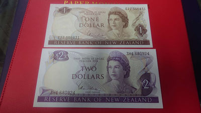 【囧羊收藏】精选微拍第六期~世界各国钱币场（陆续新增上架） 新西兰1元+2元 高冠女王 全新UNC绝品一对 