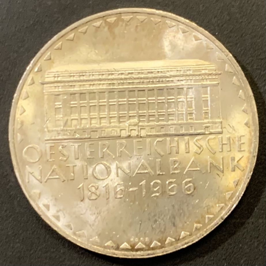 紫瑗钱币—微拍第121期  奥地利 1966年 国家银行150周年 50先令 20克 0.9银 UNC