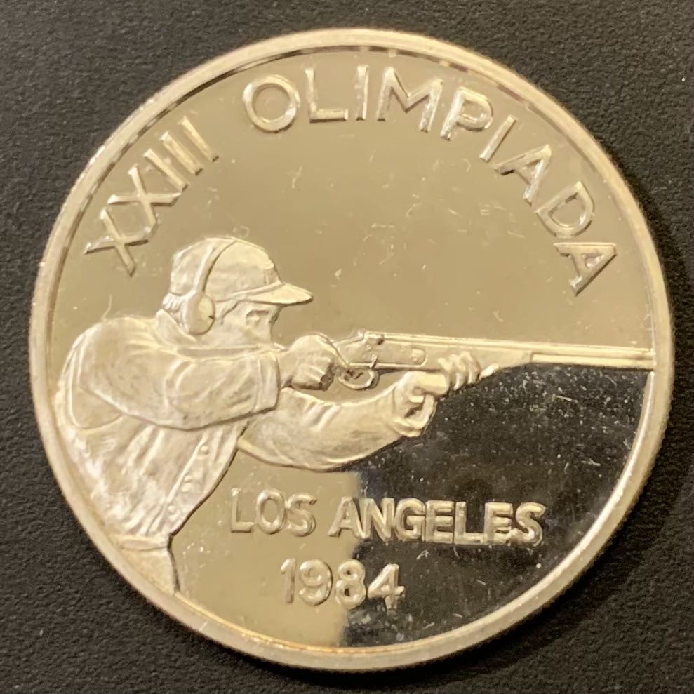 紫瑗钱币—微拍第121期  安道尔 1984年 洛杉矶奥运会 射击 20第纳尔 银币 16克 0.9银 精制